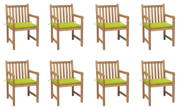 Krzesła ogrodowe 8 szt., z jasnozielonymi poduszkami, tekowe