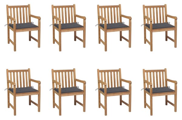 Krzesła ogrodowe 8 szt., z antracytowymi poduszkami, tekowe