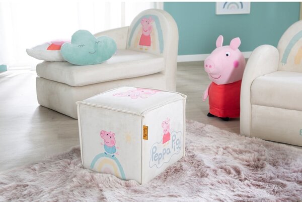 Biały aksamitny puf dziecięcy Peppa Pig – Roba