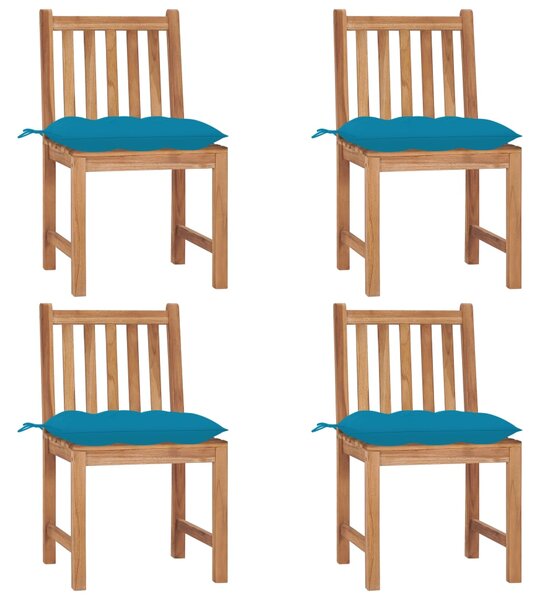 Krzesła ogrodowe, 4 szt., z poduszkami, lite drewno tekowe