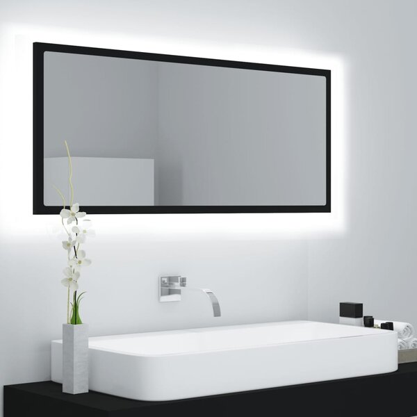 Lustro łazienkowe z LED, czarne, 100x8,5x37 cm, akryl