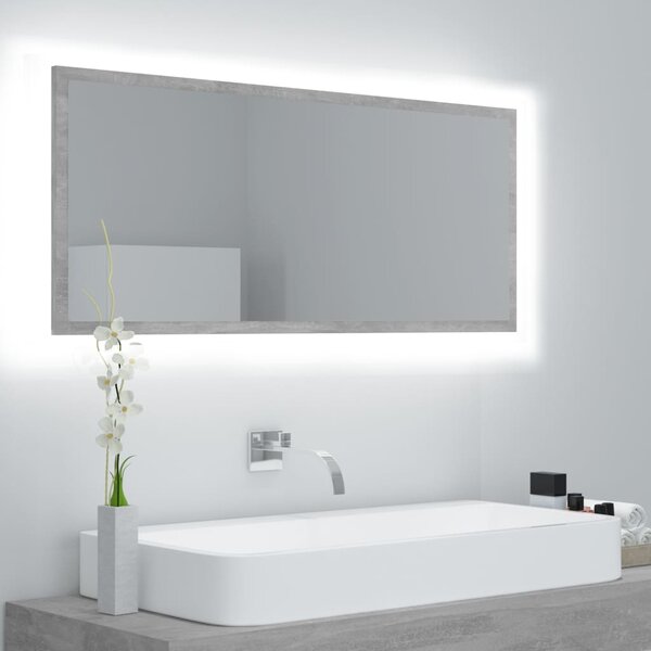 Lustro łazienkowe LED, szarość betonu, 100x8,5x37 cm, akryl