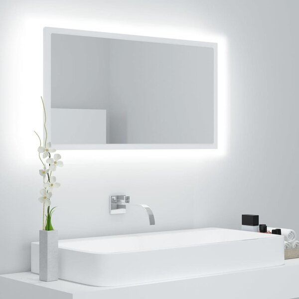 Lustro łazienkowe z LED, białe, 80x8,5x37 cm, akryl