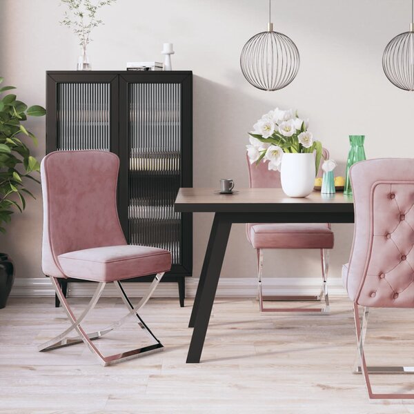 Krzesło stołowe, różowe, 53x52x98 cm, aksamit i stal