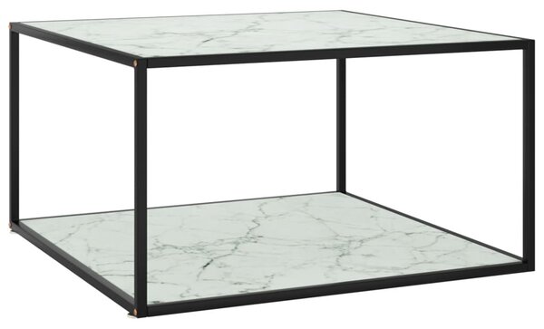 Stolik kawowy, szkło w kolorze biały marmur, 90x90x50 cm