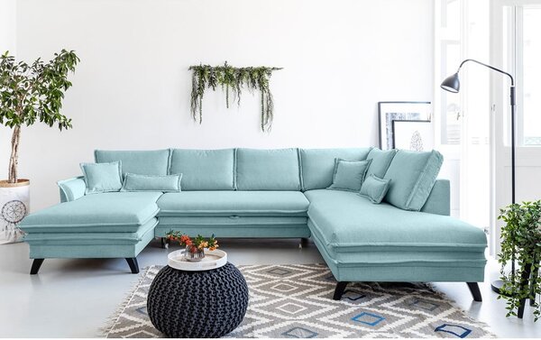 Jasnoniebieska rozkładana sofa w kształcie litery "U" Miuform Charming Charlie, prawostronna