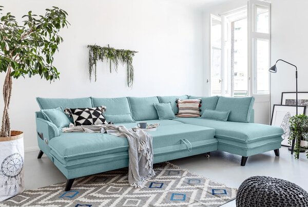 Jasnoniebieska rozkładana sofa w kształcie litery "U" Miuform Charming Charlie, prawostronna