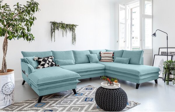 Jasnoniebieska rozkładana sofa w kształcie litery "U" Miuform Charming Charlie, prawostronna