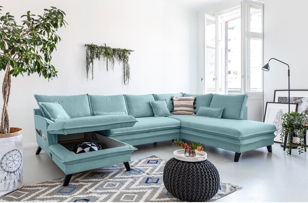 Jasnoniebieska rozkładana sofa w kształcie litery "U" Miuform Charming Charlie, prawostronna