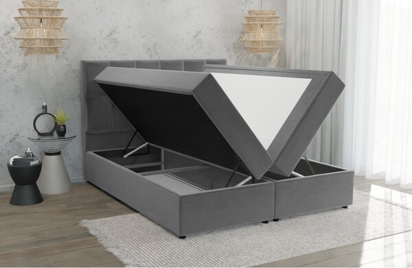 Szare łóżko boxspring ze schowkiem 140x200 cm Flip – Ropez
