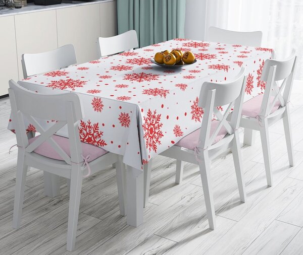 Świąteczny obrus z domieszką bawełny Minimalist Cushion Covers Red Snowflakes, 140x180 cm