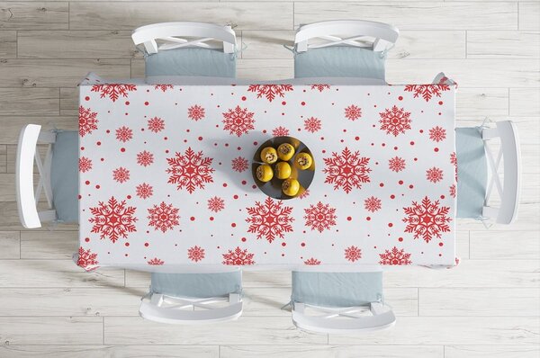 Świąteczny obrus z domieszką bawełny Minimalist Cushion Covers Red Snowflakes, 140x180 cm
