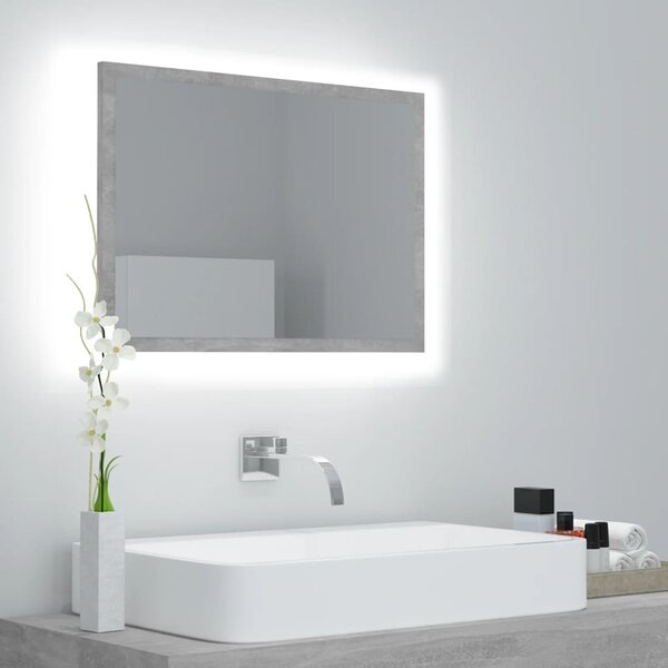 Lustro łazienkowe LED, szarość betonu, 60x8,5x37 cm, akryl