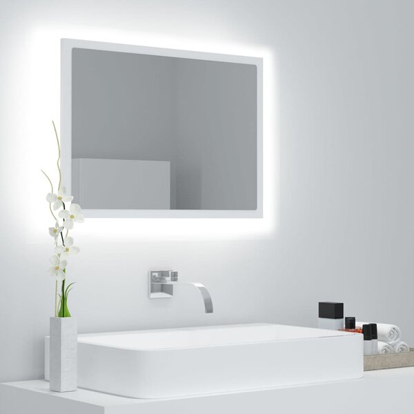 Lustro łazienkowe z LED, białe, 60x8,5x37 cm, akryl