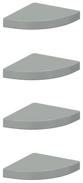 Narożne półki ścienne, 4 szt., połysk, szare, 25x25x3,8 cm, mdf