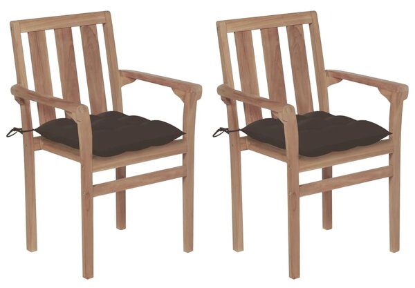 Krzesła ogrodowe, 2 szt., poduszki taupe, drewno tekowe