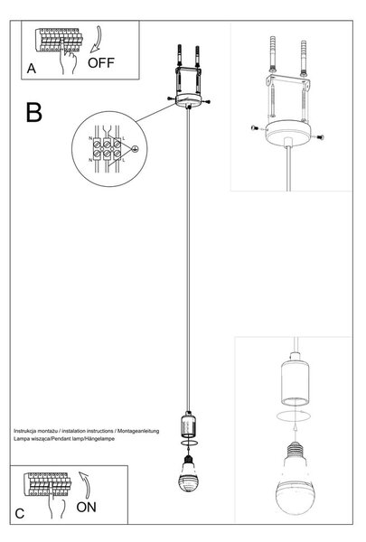 Czarna lampa wisząca Sollux Bombilla