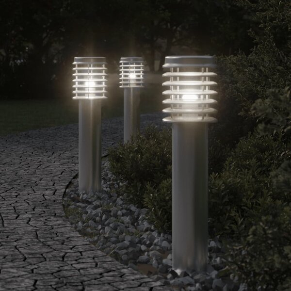 Lampy ogrodowe na słupku, 3 szt., srebrne, 60 cm, stal
