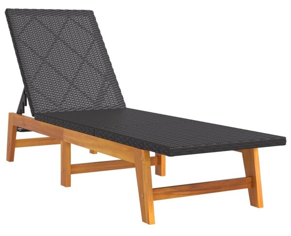 Leżak, czarno-brązowy, rattan pe i lite drewno akacjowe