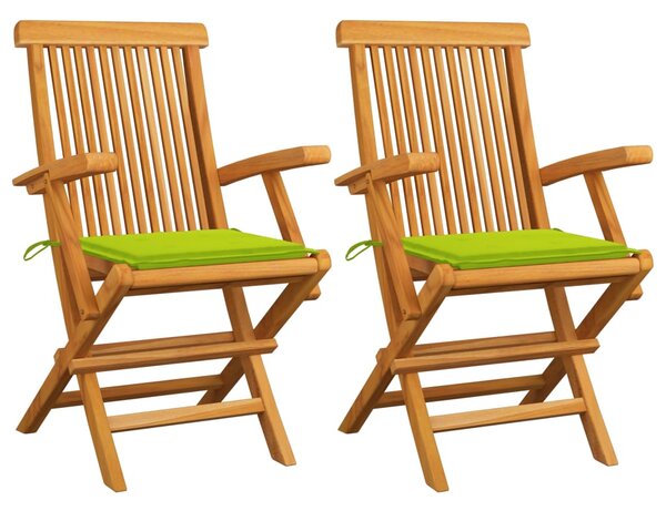 Krzesła ogrodowe z jasnozielonymi poduszkami, 2 szt., tekowe