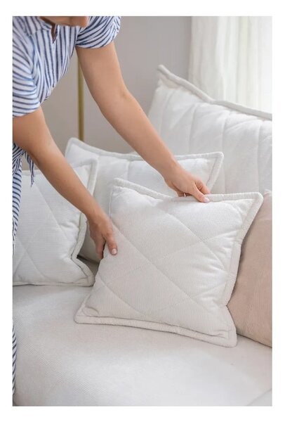 Biała sztruksowa rozkładana/ze schowkiem sofa 215 cm Bjork – Bonami Selection