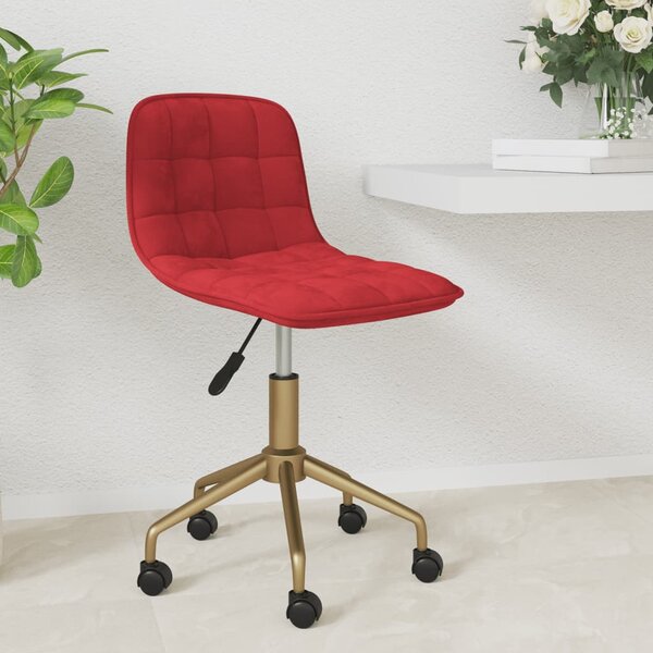 Obrotowe krzesło biurowe, winna czerwień, tapicerowane aksamitem