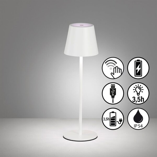 Biała lampa stołowa LED z metalowym kloszem (wysokość 36,5 cm) Viletto – Fischer & Honsel