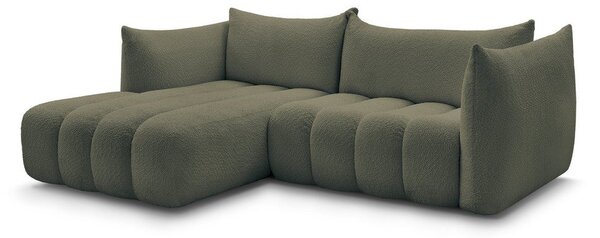 Zielony narożnik z materiału bouclé (lewostronny/z szezlongiem) Azra – Bobochic Paris