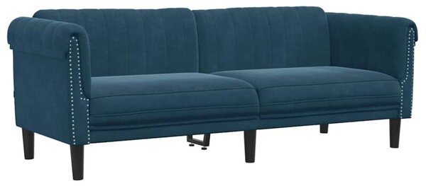 Sofa 3-osobowa, niebieska, tapicerowana aksamitem