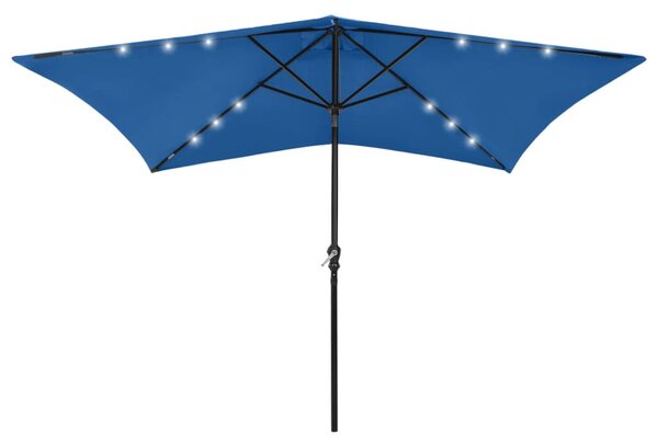 Parasol z lampkami LED, na stalowym słupku, niebieski, 2x3 m