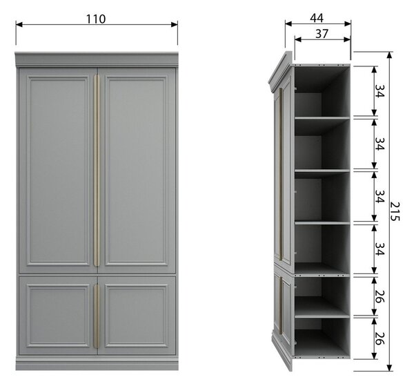 Jasnoszara szafa z litego drewna sosnowego 110x215x44 cm Organize – WOOOD
