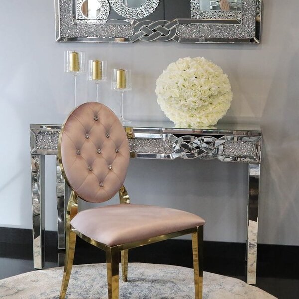 Krzesło Ludwik Gold glamour Pink - złote krzesła pikowane kryształkami