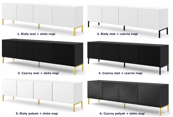 Szafka na TV stojąca czarny połysk + złote nóżki G4-K43