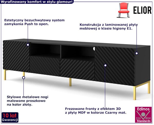 Szafka pod TV w stylu glamour czarny mat + złote nóżki T4-C00