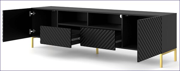 Szafka pod TV w stylu glamour czarny mat + złote nóżki T4-C00