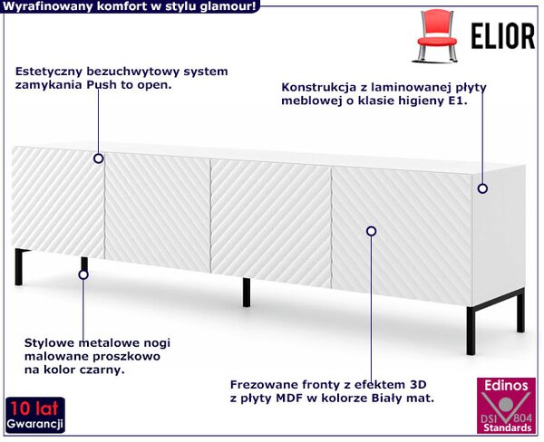 Szafka pod telewizor biały mat + czarne nóżki - Resa 7X
