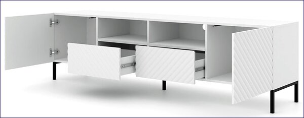Długa szafka rtv 200 cm biały mat + czarne nóżki A8-R66