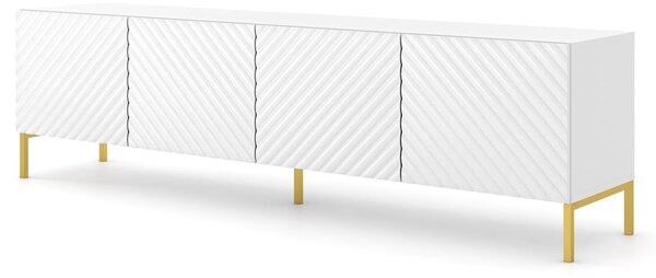 Szafka rtv w stylu glamour biały połysk + złote nóżki H6-W10