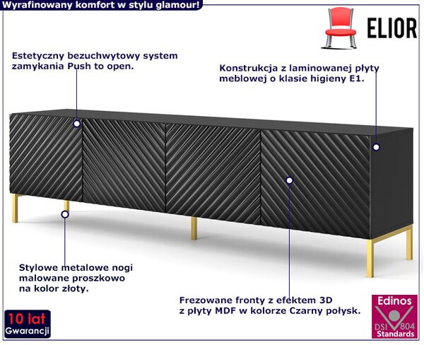 Szafka na TV stojąca czarny połysk + złote nóżki G4-K43
