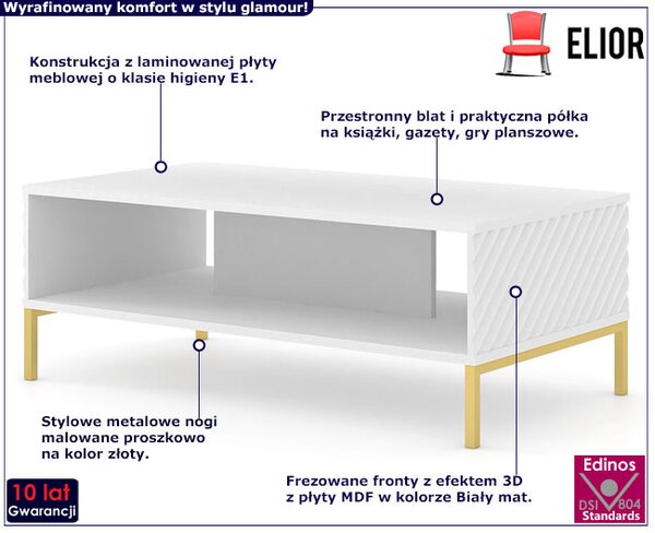Ława kawowa dwupoziomowa biały mat + złote nóżki W5-E57