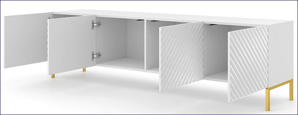 Szafka rtv w stylu glamour biały połysk + złote nóżki H6-W10