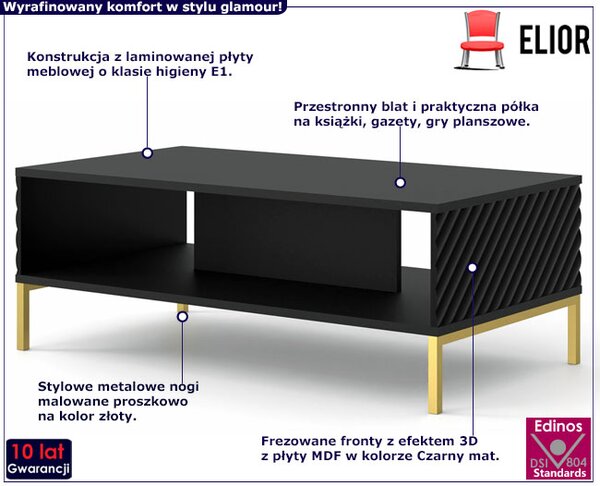 Ława kawowa glamour czarny mat + złote nóżki Z8-E30