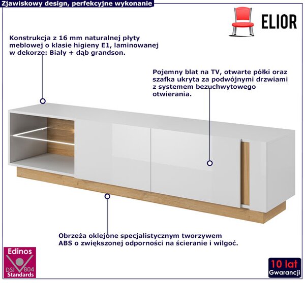 Stolik Rtv Biały + Dąb Grandson H6-A67