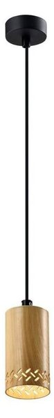Czarna lampa wisząca z drewnianym kloszem ø 7 cm Tubo – Candellux Lighting
