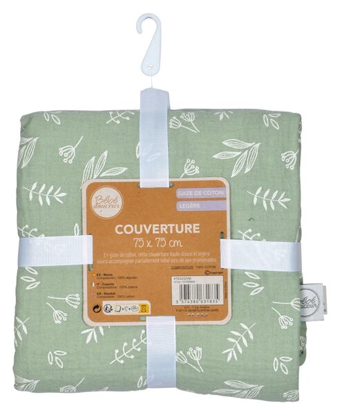 Zielony muślinowy koc dziecięcy 75x75 cm – Bébé Douceur