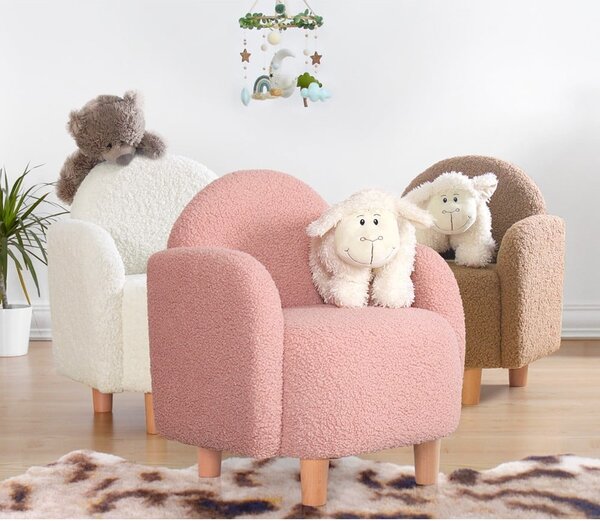 Różowy fotel dziecięcy z materiału bouclé Moylo – Artie