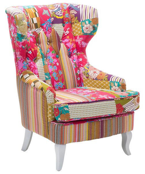 Fotel uszak tapicerowany materiałowy pikowany patchwork wielokolorowy różowy Molde Beliani