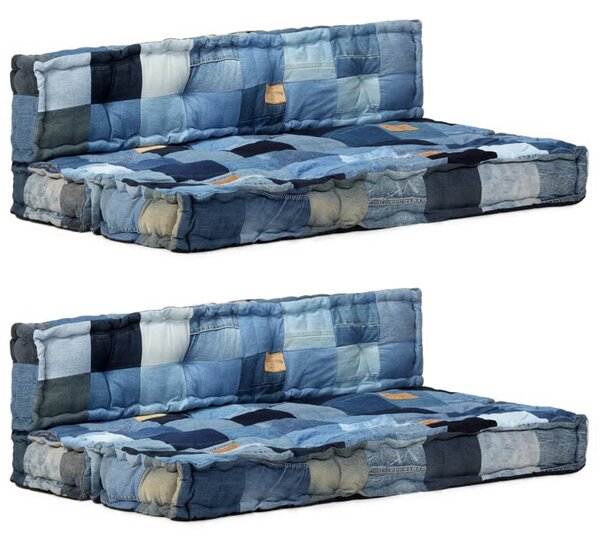 Zestaw 2 poduszek na sofę z palet, niebieski dżins, patchwork
