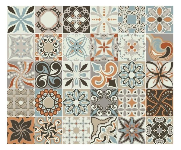 Zestaw 30 naklejek ściennych Ambiance Cement Tiles Bali, 10x10 cm