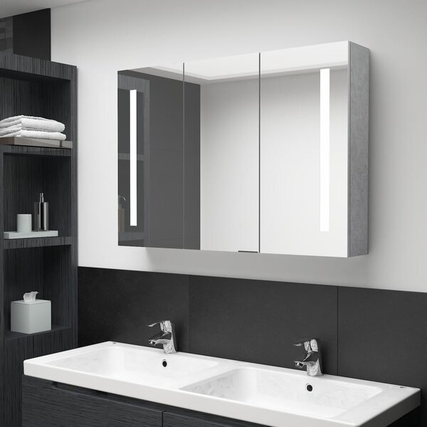 Szafka łazienkowa z lustrem i LED, 89x14x62 cm, szarość betonu